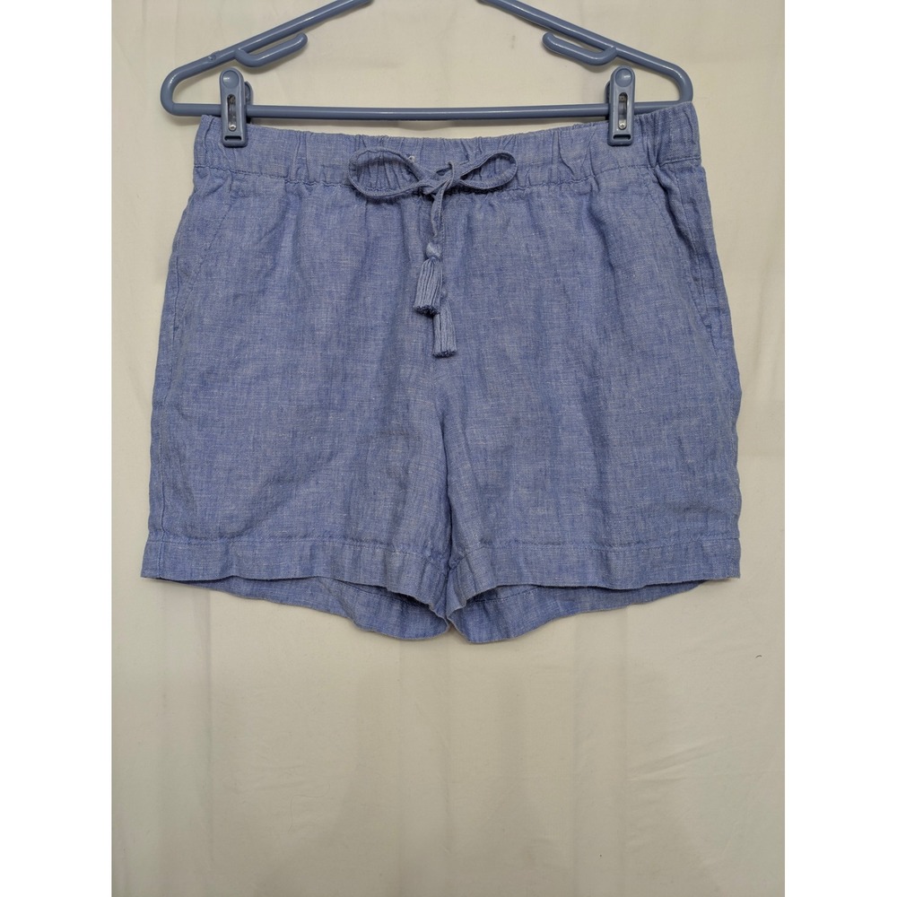 Talbots Petite Blue 100% Linen Drawstring Tassel Shorts Size MP